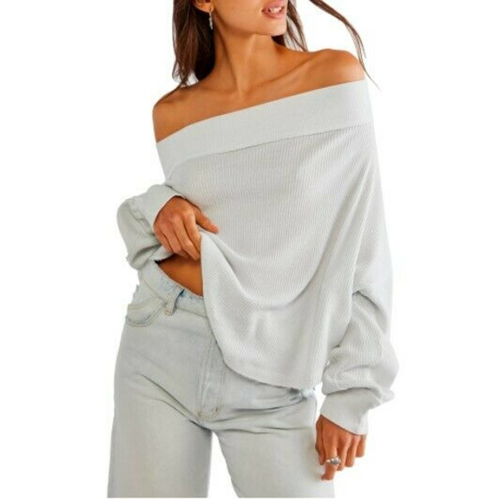 NWT Free People Women's Close To You Off the Shoulder Pullover Thermal Top SZ S